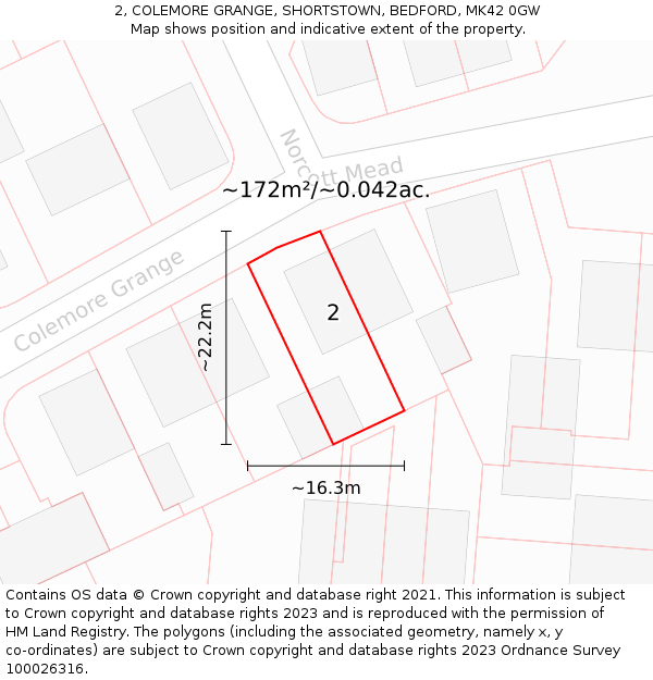 2, COLEMORE GRANGE, SHORTSTOWN, BEDFORD, MK42 0GW: Plot and title map
