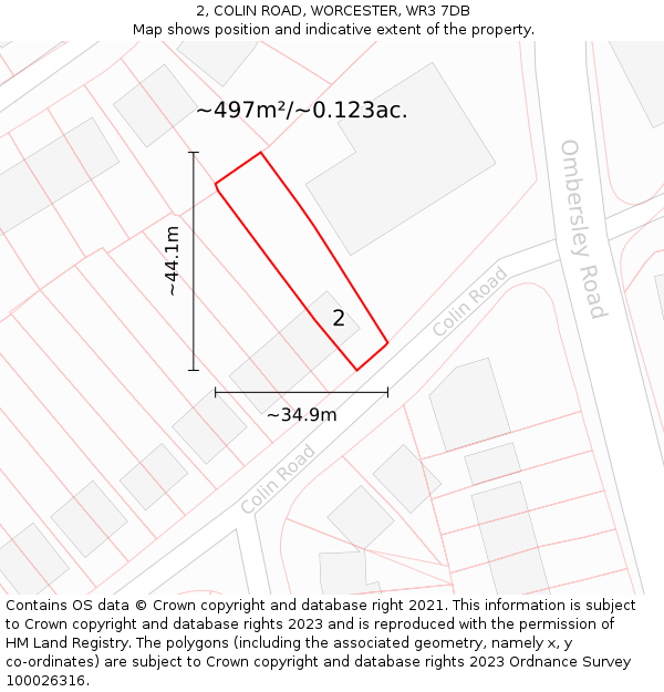 2, COLIN ROAD, WORCESTER, WR3 7DB: Plot and title map