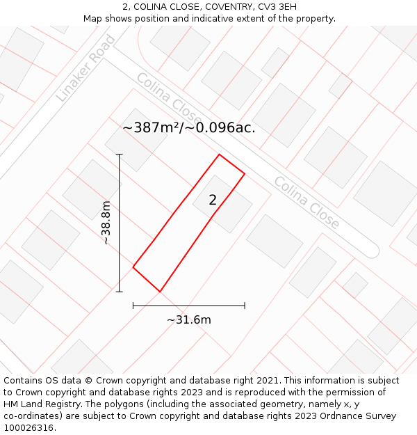 2, COLINA CLOSE, COVENTRY, CV3 3EH: Plot and title map