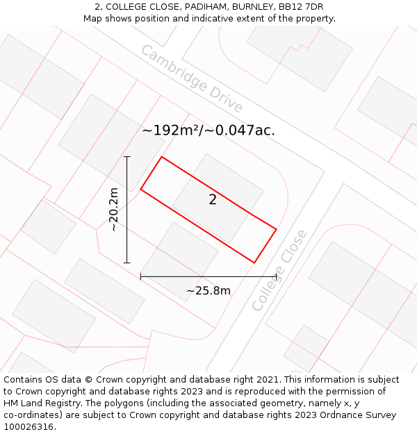 2, COLLEGE CLOSE, PADIHAM, BURNLEY, BB12 7DR: Plot and title map