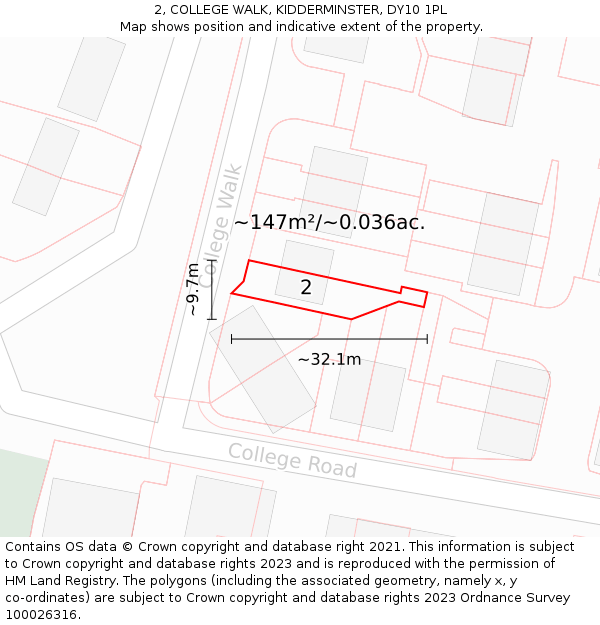 2, COLLEGE WALK, KIDDERMINSTER, DY10 1PL: Plot and title map