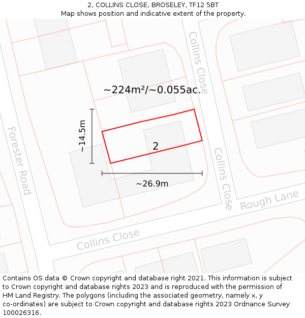 2, COLLINS CLOSE, BROSELEY, TF12 5BT: Plot and title map