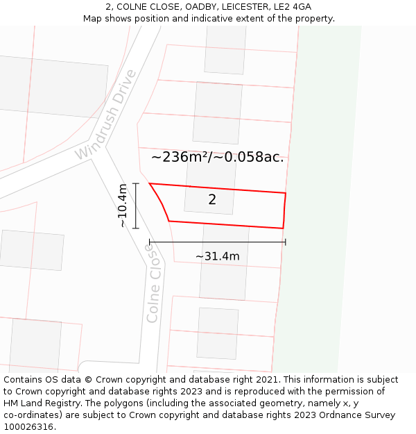 2, COLNE CLOSE, OADBY, LEICESTER, LE2 4GA: Plot and title map