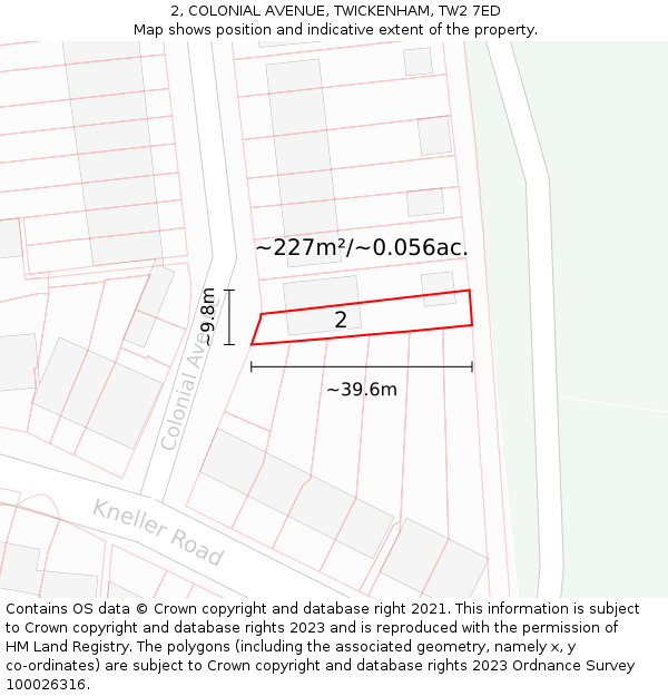 2, COLONIAL AVENUE, TWICKENHAM, TW2 7ED: Plot and title map
