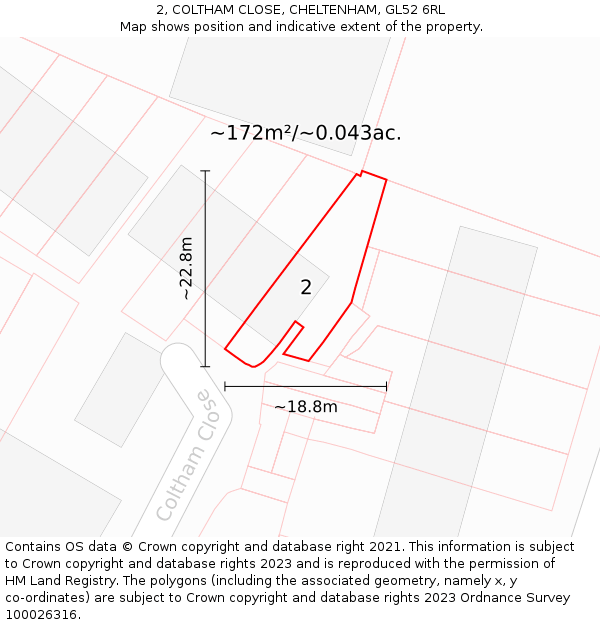 2, COLTHAM CLOSE, CHELTENHAM, GL52 6RL: Plot and title map