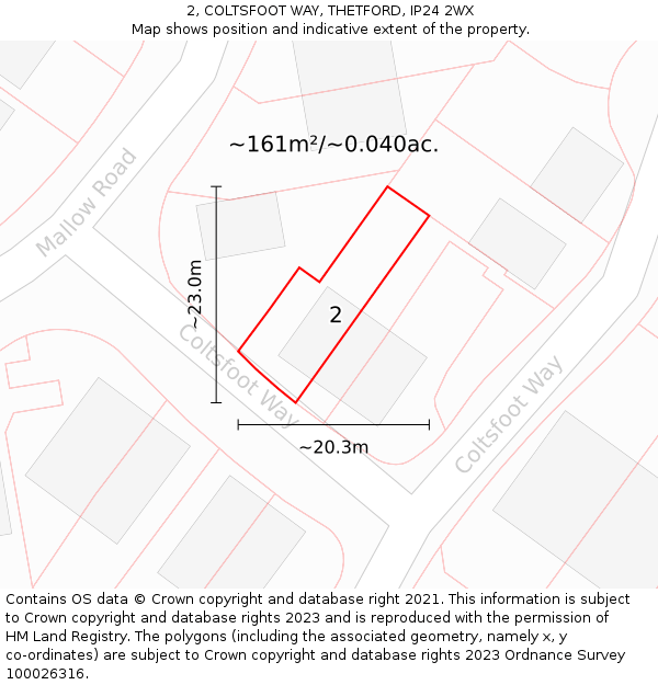 2, COLTSFOOT WAY, THETFORD, IP24 2WX: Plot and title map