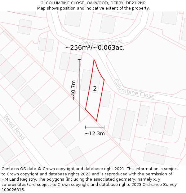 2, COLUMBINE CLOSE, OAKWOOD, DERBY, DE21 2NP: Plot and title map