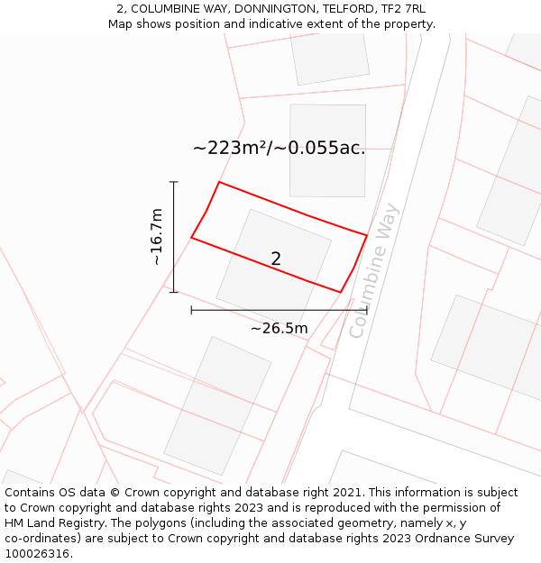 2, COLUMBINE WAY, DONNINGTON, TELFORD, TF2 7RL: Plot and title map