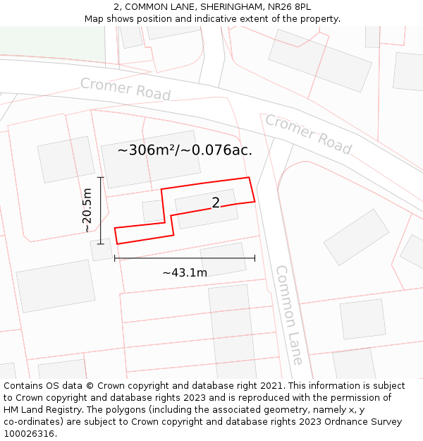2, COMMON LANE, SHERINGHAM, NR26 8PL: Plot and title map