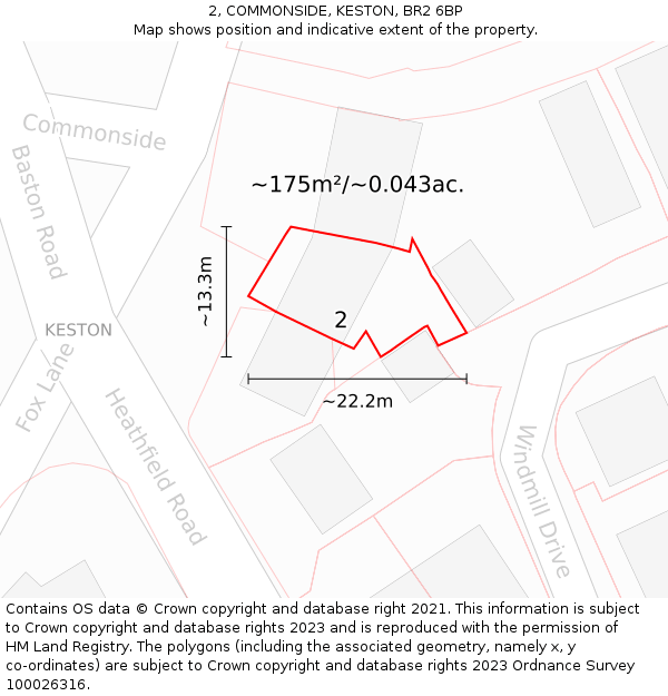 2, COMMONSIDE, KESTON, BR2 6BP: Plot and title map