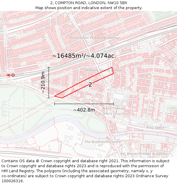2, COMPTON ROAD, LONDON, NW10 5BX: Plot and title map