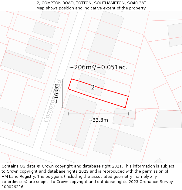 2, COMPTON ROAD, TOTTON, SOUTHAMPTON, SO40 3AT: Plot and title map