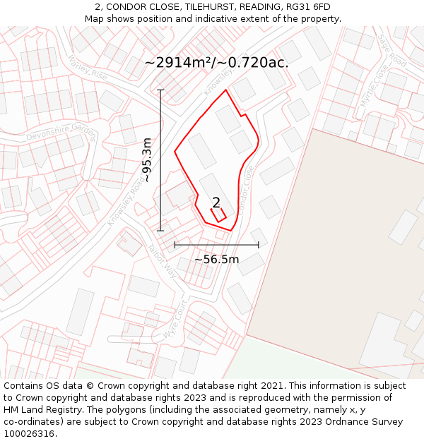 2, CONDOR CLOSE, TILEHURST, READING, RG31 6FD: Plot and title map