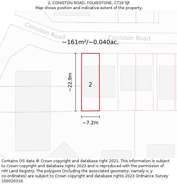 2, CONISTON ROAD, FOLKESTONE, CT19 5JF: Plot and title map