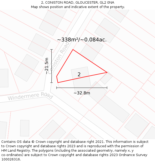 2, CONISTON ROAD, GLOUCESTER, GL2 0NA: Plot and title map