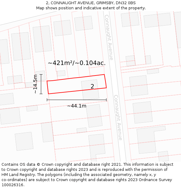 2, CONNAUGHT AVENUE, GRIMSBY, DN32 0BS: Plot and title map
