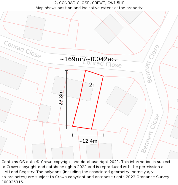 2, CONRAD CLOSE, CREWE, CW1 5HE: Plot and title map