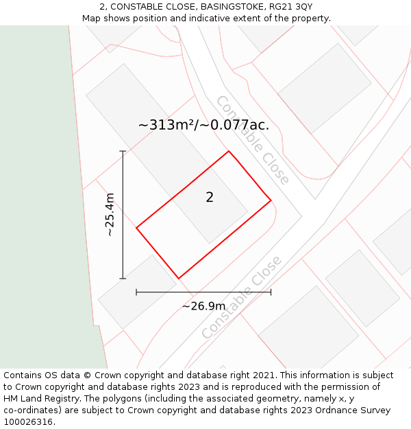 2, CONSTABLE CLOSE, BASINGSTOKE, RG21 3QY: Plot and title map
