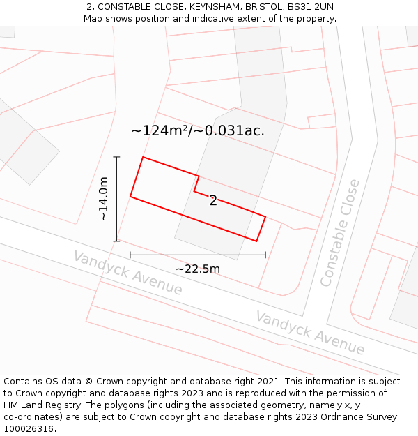 2, CONSTABLE CLOSE, KEYNSHAM, BRISTOL, BS31 2UN: Plot and title map