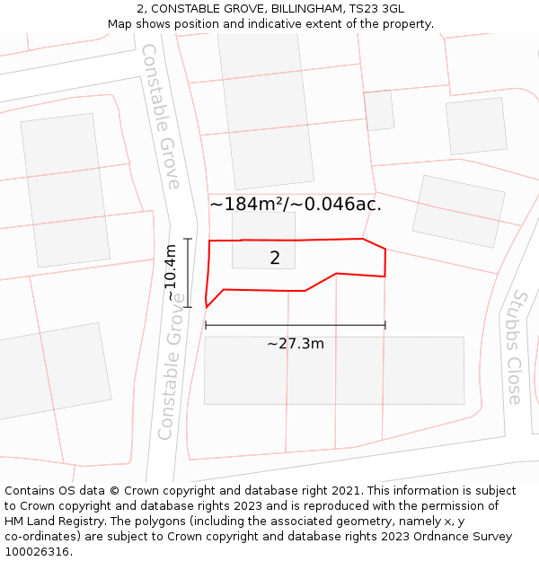 2, CONSTABLE GROVE, BILLINGHAM, TS23 3GL: Plot and title map