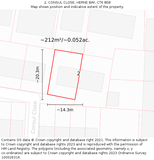2, CONSUL CLOSE, HERNE BAY, CT6 8EB: Plot and title map