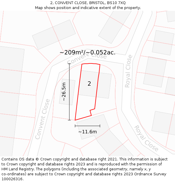 2, CONVENT CLOSE, BRISTOL, BS10 7XQ: Plot and title map