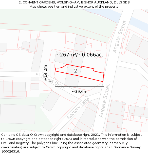 2, CONVENT GARDENS, WOLSINGHAM, BISHOP AUCKLAND, DL13 3DB: Plot and title map