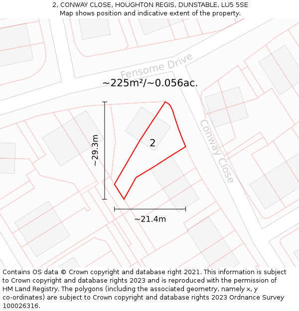 2, CONWAY CLOSE, HOUGHTON REGIS, DUNSTABLE, LU5 5SE: Plot and title map
