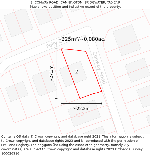2, CONWAY ROAD, CANNINGTON, BRIDGWATER, TA5 2NP: Plot and title map