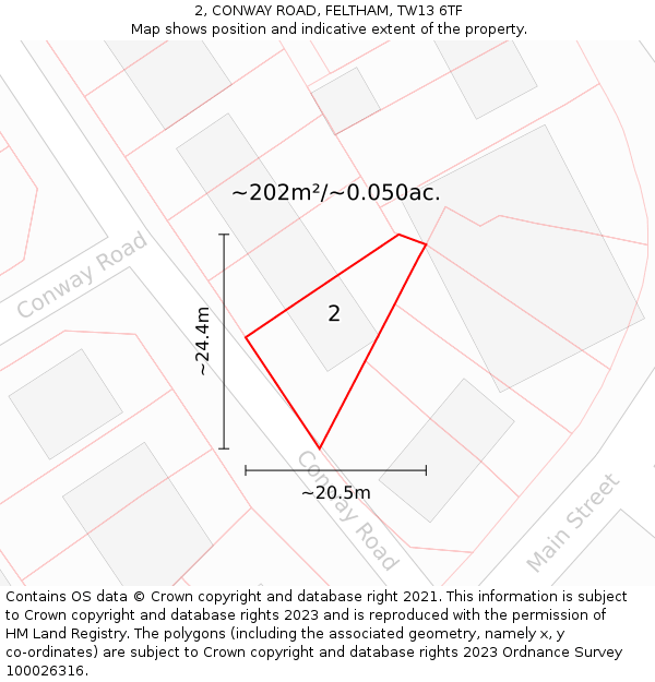2, CONWAY ROAD, FELTHAM, TW13 6TF: Plot and title map