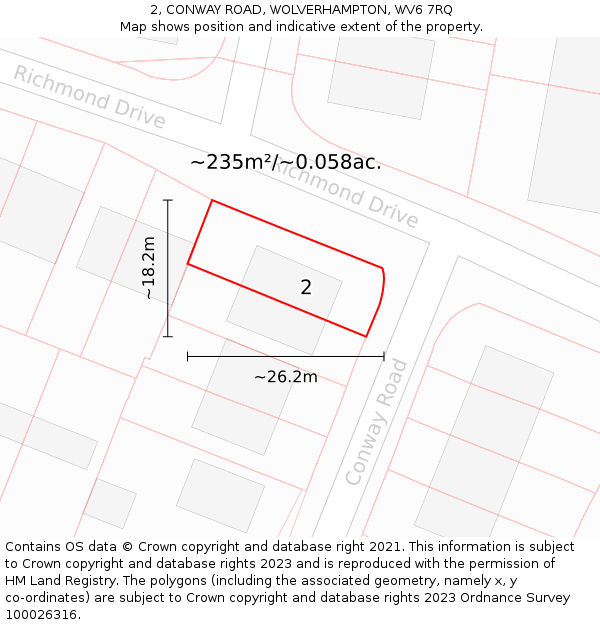 2, CONWAY ROAD, WOLVERHAMPTON, WV6 7RQ: Plot and title map