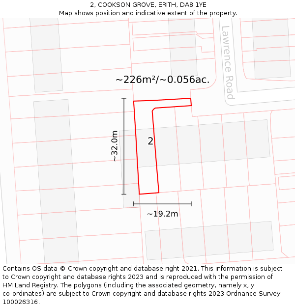 2, COOKSON GROVE, ERITH, DA8 1YE: Plot and title map