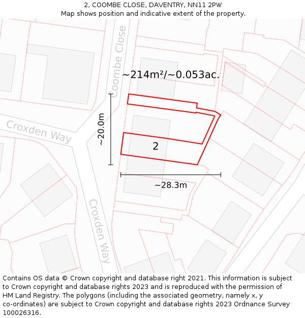 2, COOMBE CLOSE, DAVENTRY, NN11 2PW: Plot and title map