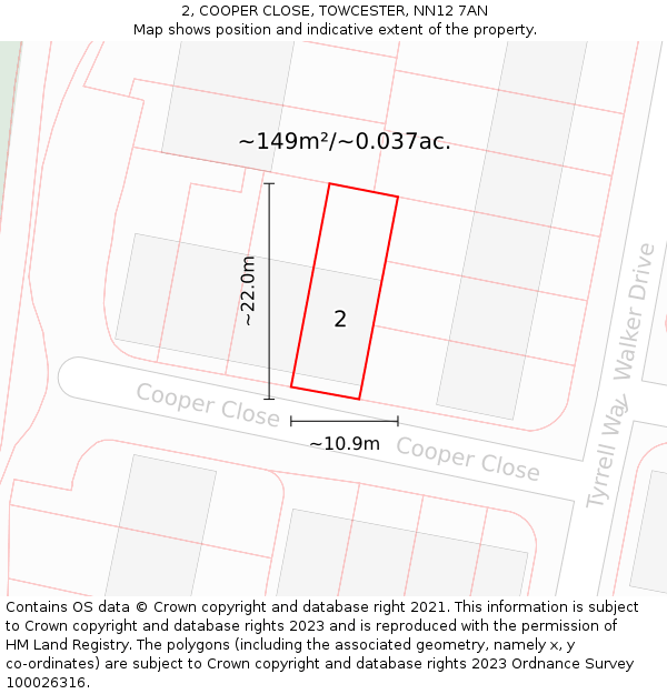 2, COOPER CLOSE, TOWCESTER, NN12 7AN: Plot and title map