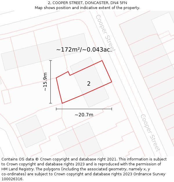 2, COOPER STREET, DONCASTER, DN4 5FN: Plot and title map