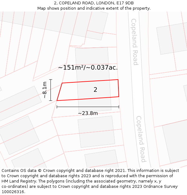 2, COPELAND ROAD, LONDON, E17 9DB: Plot and title map