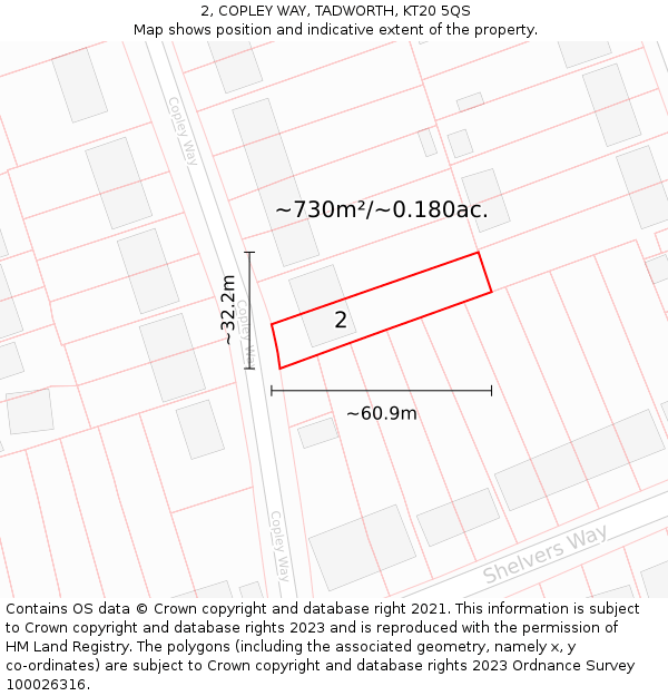 2, COPLEY WAY, TADWORTH, KT20 5QS: Plot and title map