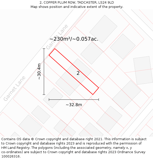 2, COPPER PLUM ROW, TADCASTER, LS24 9LD: Plot and title map