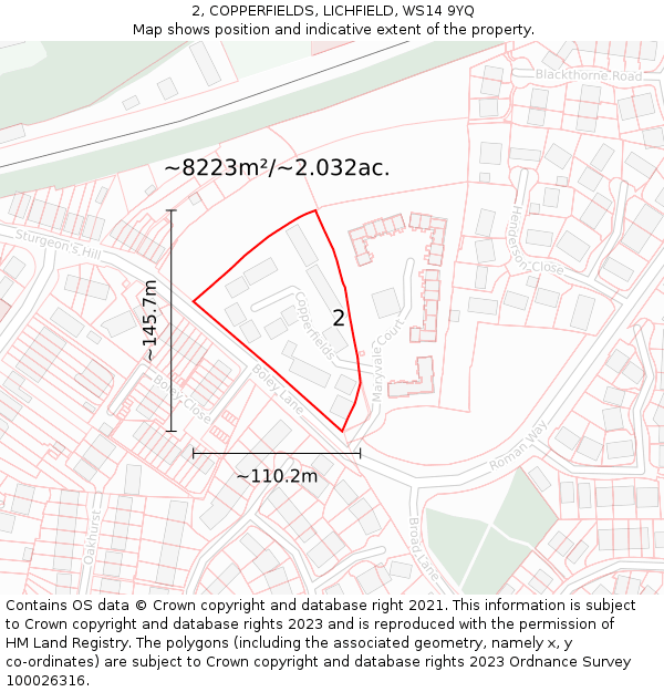 2, COPPERFIELDS, LICHFIELD, WS14 9YQ: Plot and title map