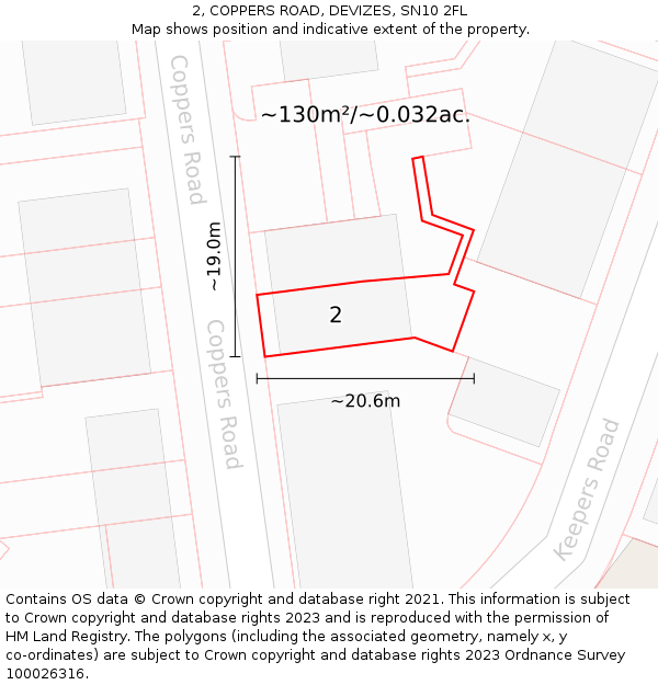 2, COPPERS ROAD, DEVIZES, SN10 2FL: Plot and title map