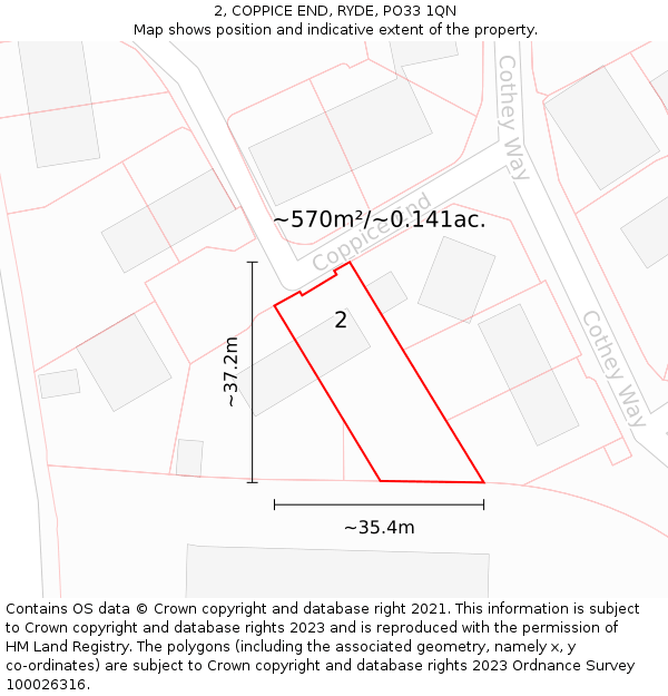2, COPPICE END, RYDE, PO33 1QN: Plot and title map
