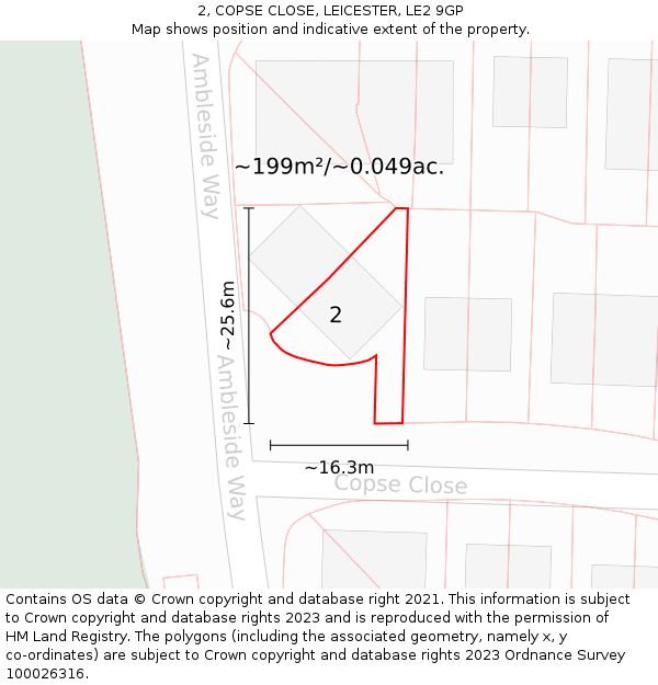 2, COPSE CLOSE, LEICESTER, LE2 9GP: Plot and title map