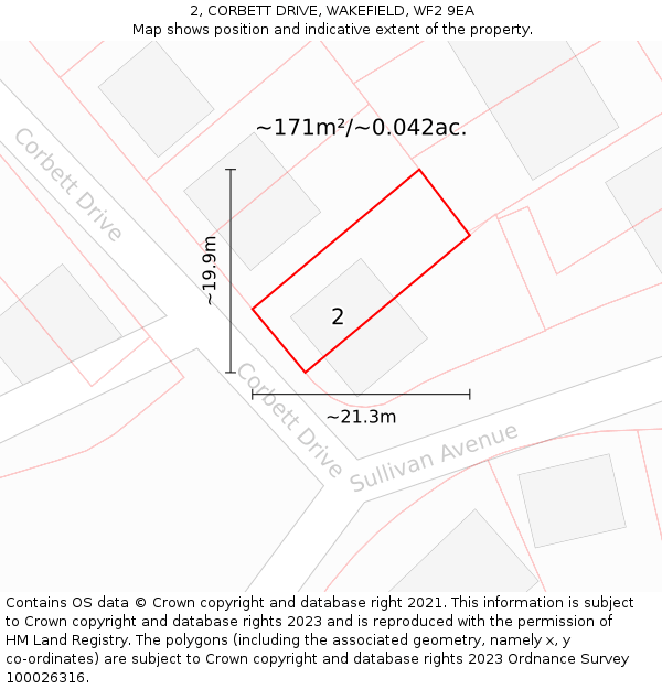 2, CORBETT DRIVE, WAKEFIELD, WF2 9EA: Plot and title map