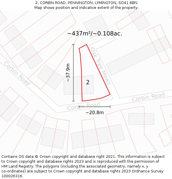 2, CORBIN ROAD, PENNINGTON, LYMINGTON, SO41 8BN: Plot and title map