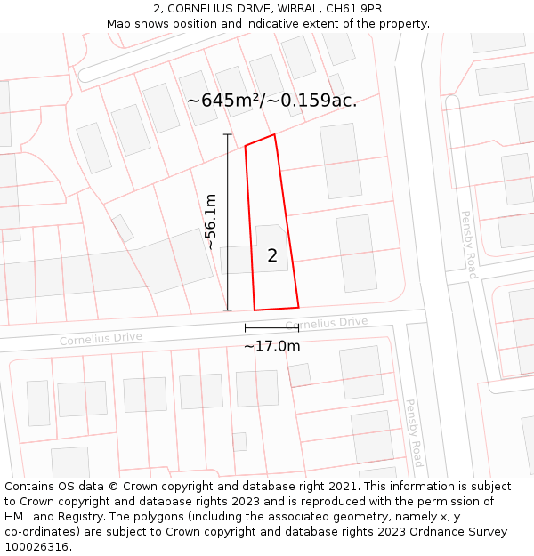 2, CORNELIUS DRIVE, WIRRAL, CH61 9PR: Plot and title map