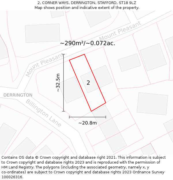 2, CORNER WAYS, DERRINGTON, STAFFORD, ST18 9LZ: Plot and title map