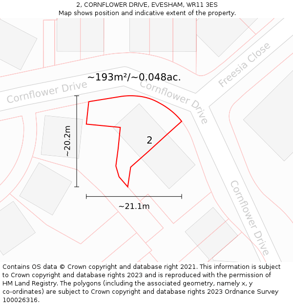 2, CORNFLOWER DRIVE, EVESHAM, WR11 3ES: Plot and title map