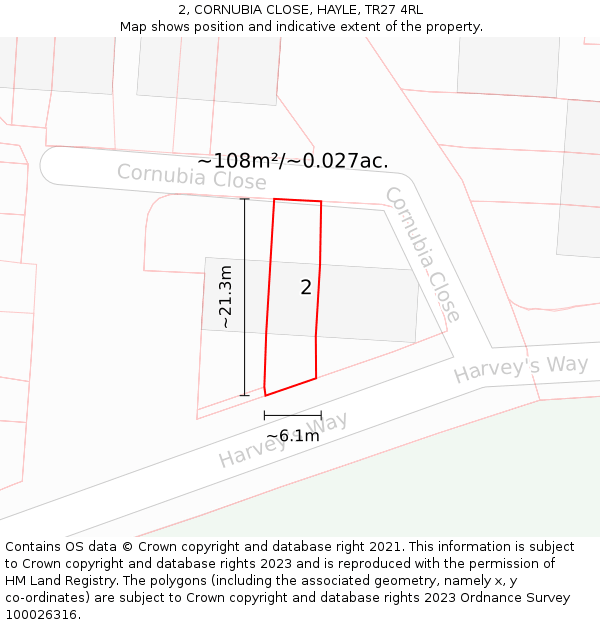 2, CORNUBIA CLOSE, HAYLE, TR27 4RL: Plot and title map