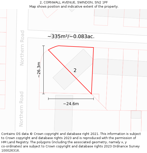 2, CORNWALL AVENUE, SWINDON, SN2 1PF: Plot and title map