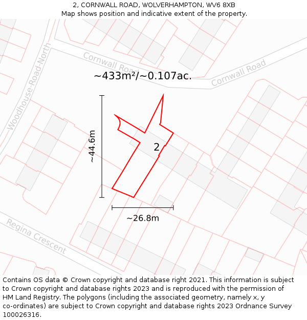 2, CORNWALL ROAD, WOLVERHAMPTON, WV6 8XB: Plot and title map
